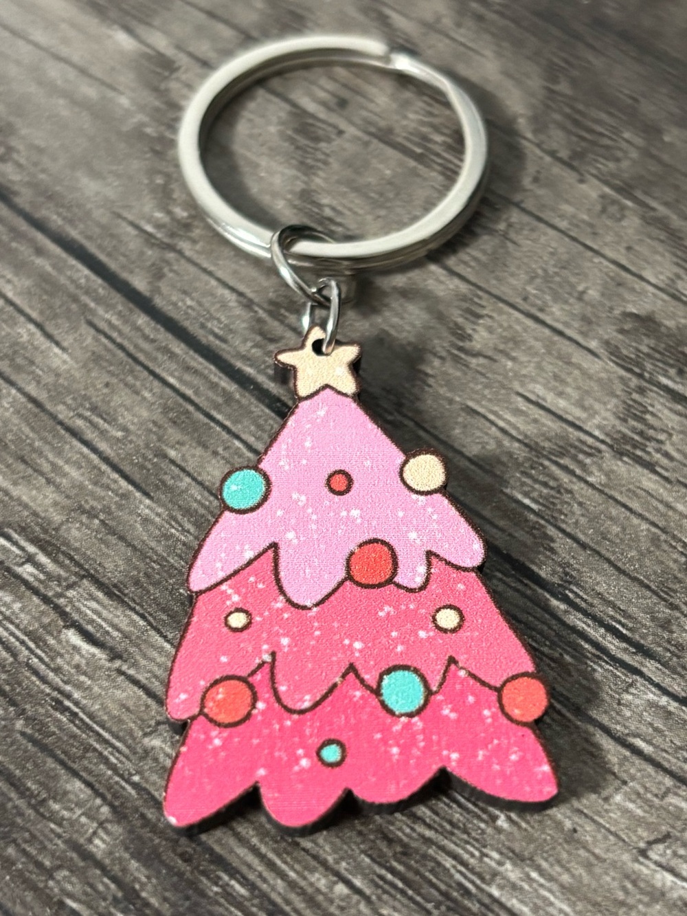 Pink Christmas Tree Keychain
